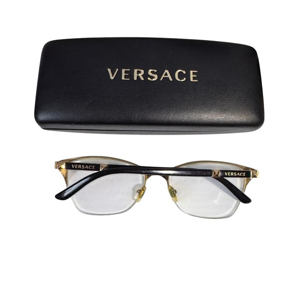 Versace Accessories - Versace Mod 1218 1342 Black‎ Gold Semi Rimless Cat Eye Eyeglass Frames with Case